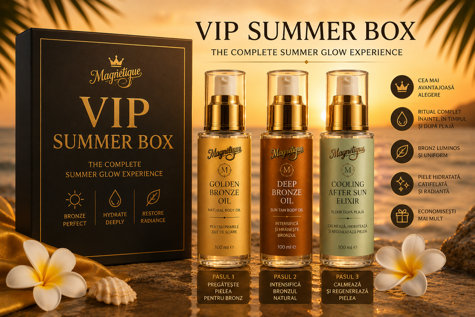 VIP Summer Box- Ritualul complet pentru un bronz impecabil și o piele perfect îngrijită, 3 x 100ml