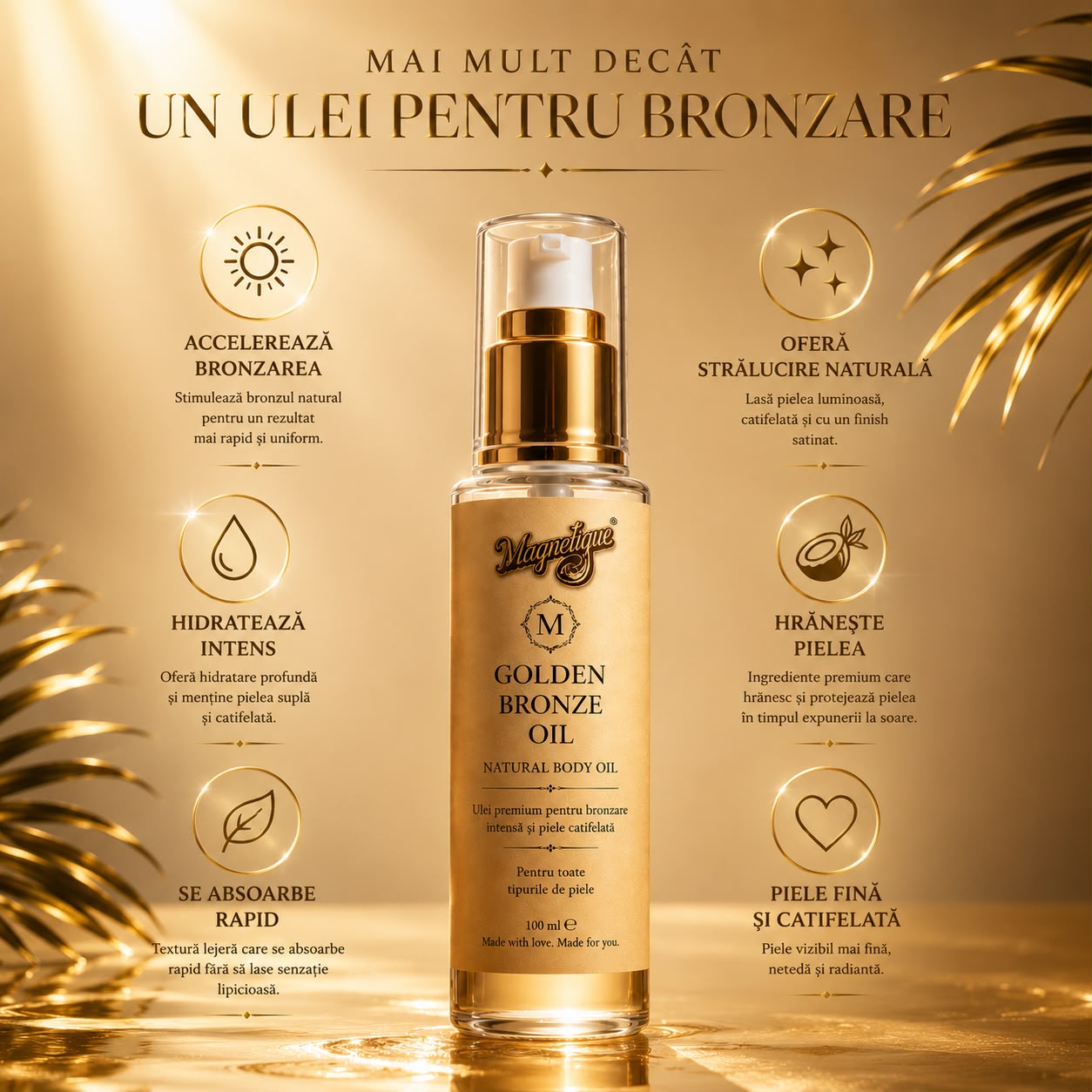 Golden Bronze Oil-Ulei premium pentru bronzare, hidratare și efect natural de glow 100ml