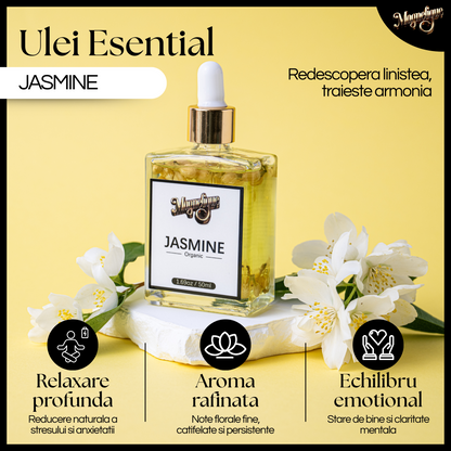 Set de uleiuri naturale Glow & Bloom cu ulei de trandafir și iasomie, prezentate în sticle elegante de BeMagnetique.