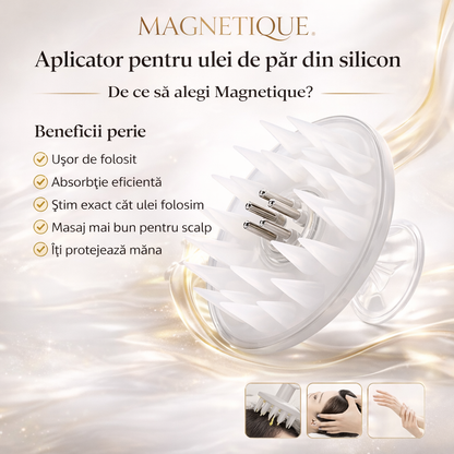 Perie pentru masaj scalp BeMagnetique cu aplicator de ulei, perie rotundă pentru stimularea și îngrijirea scalpului.