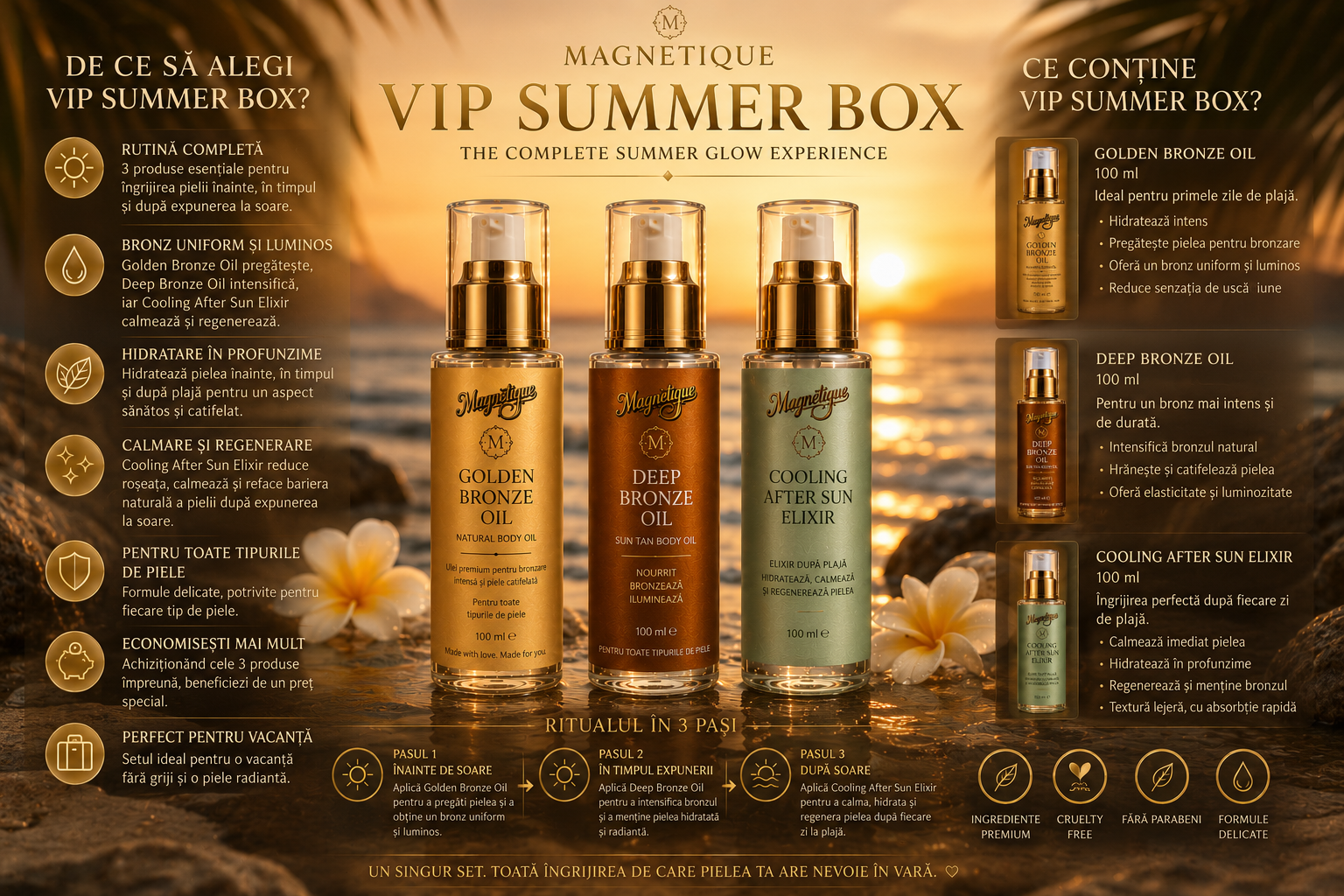 VIP Summer Box- Ritualul complet pentru un bronz impecabil și o piele perfect îngrijită, 3 x 100ml