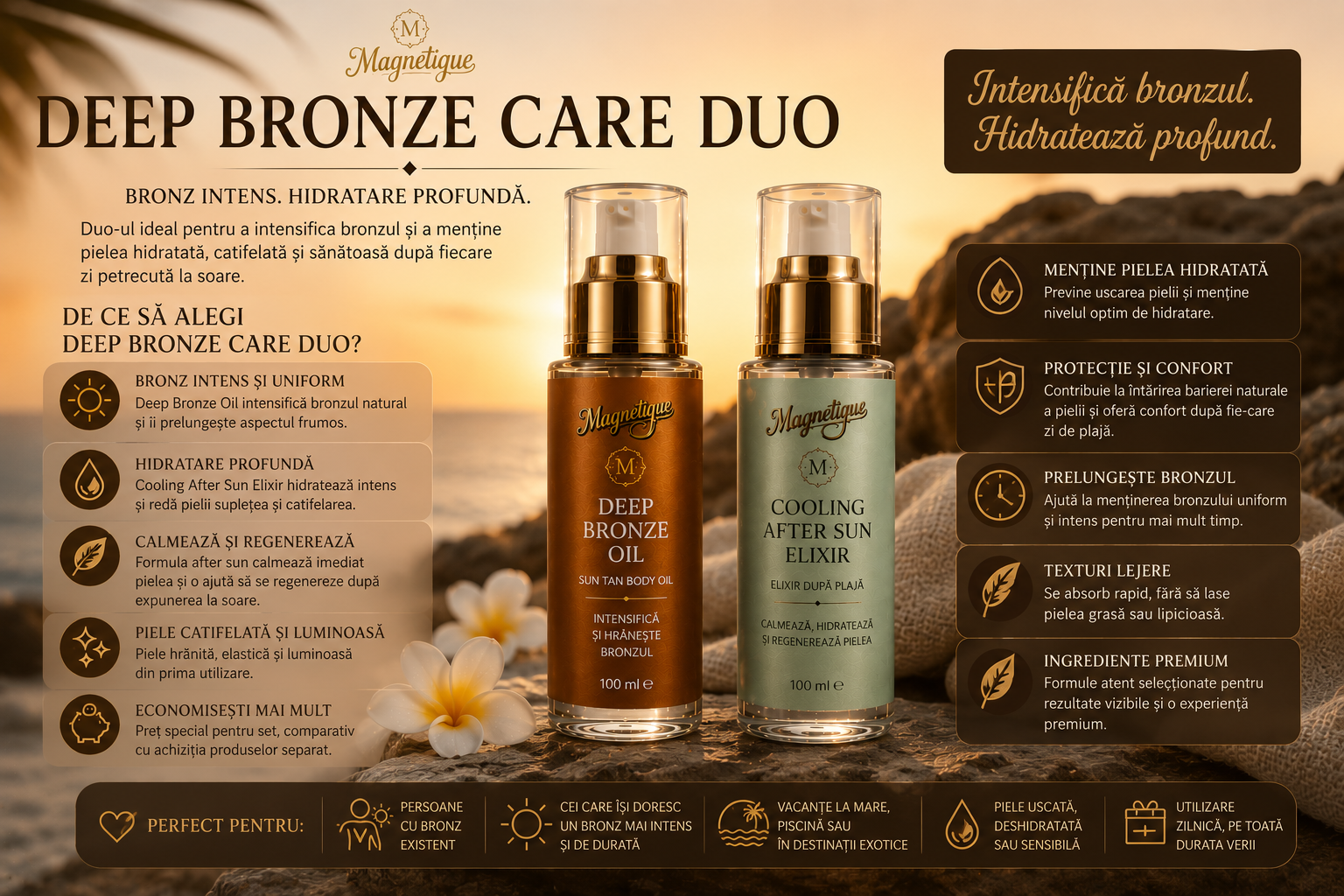 Pachet Deep Bronze Care Duo- Deep Bronze Oil & Cooling After Sun Elixir, 2 x 100 ml
