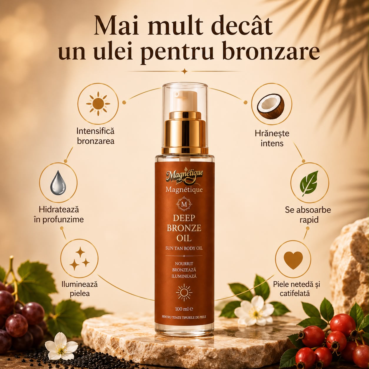 Deep Bronze Oil – Ulei Premium pentru Bronz Intens, Hidratare si efect natural de Glow 100ml