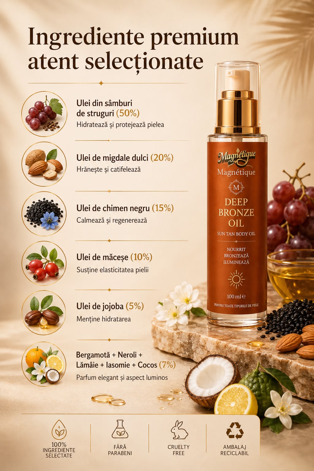Deep Bronze Oil – Ulei Premium pentru Bronz Intens, Hidratare si efect natural de Glow 100ml
