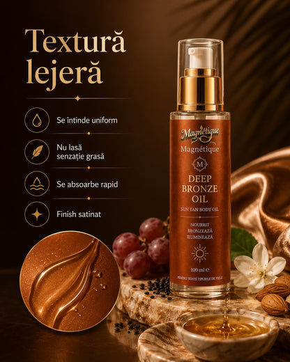 Deep Bronze Oil – Ulei Premium pentru Bronz Intens, Hidratare si efect natural de Glow 100ml