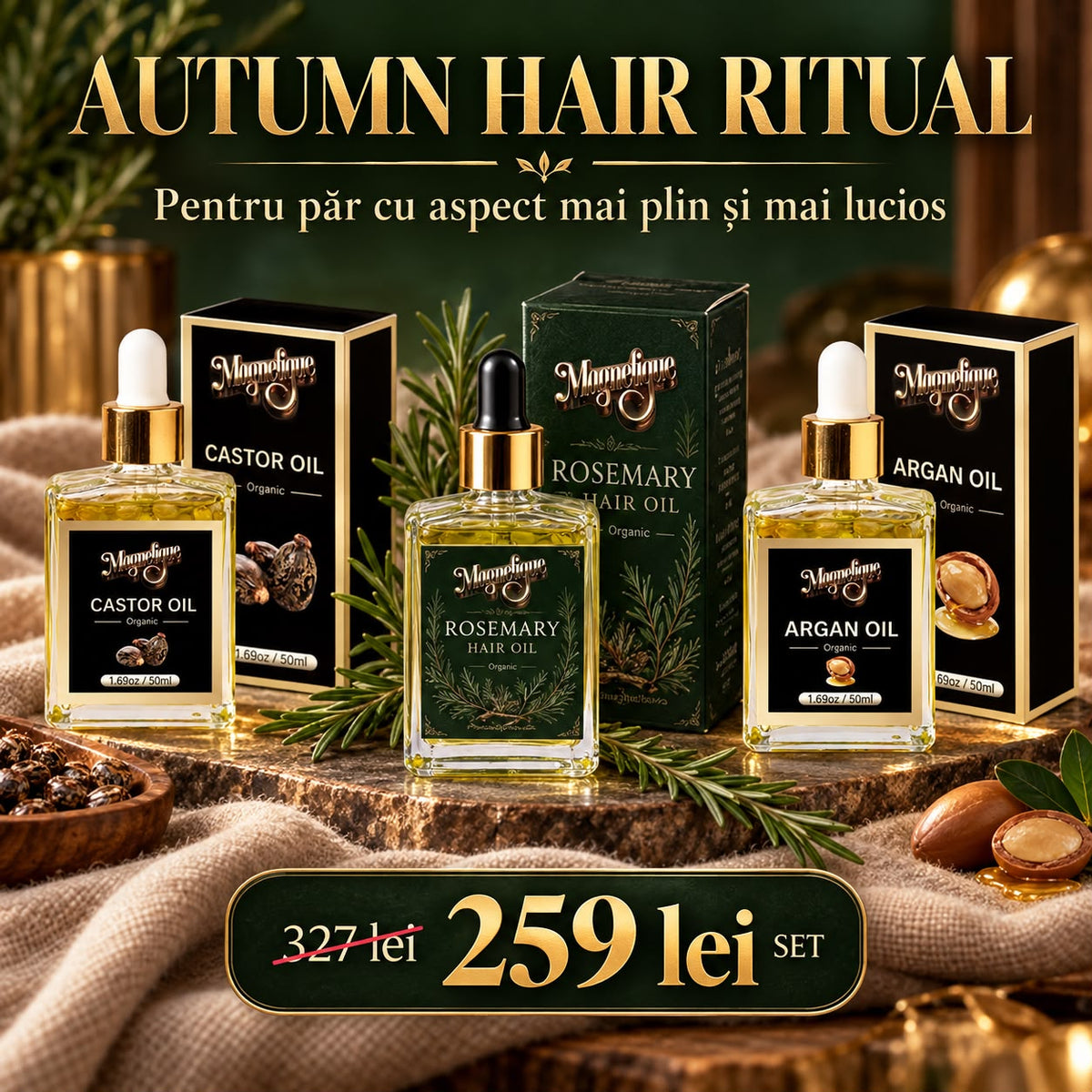 Autumn Hair Ritual Magnetique | Rozmarin, Ricin & Argan pentru Păr 3 x 100ml