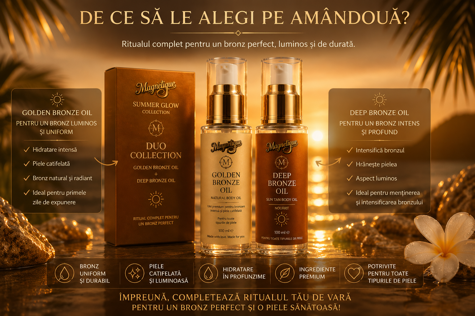 Pachet Golden & Deep Duo- Ritualul complet pentru un bronz uniform, intens și o piele perfect hidratată, 2 x100ml