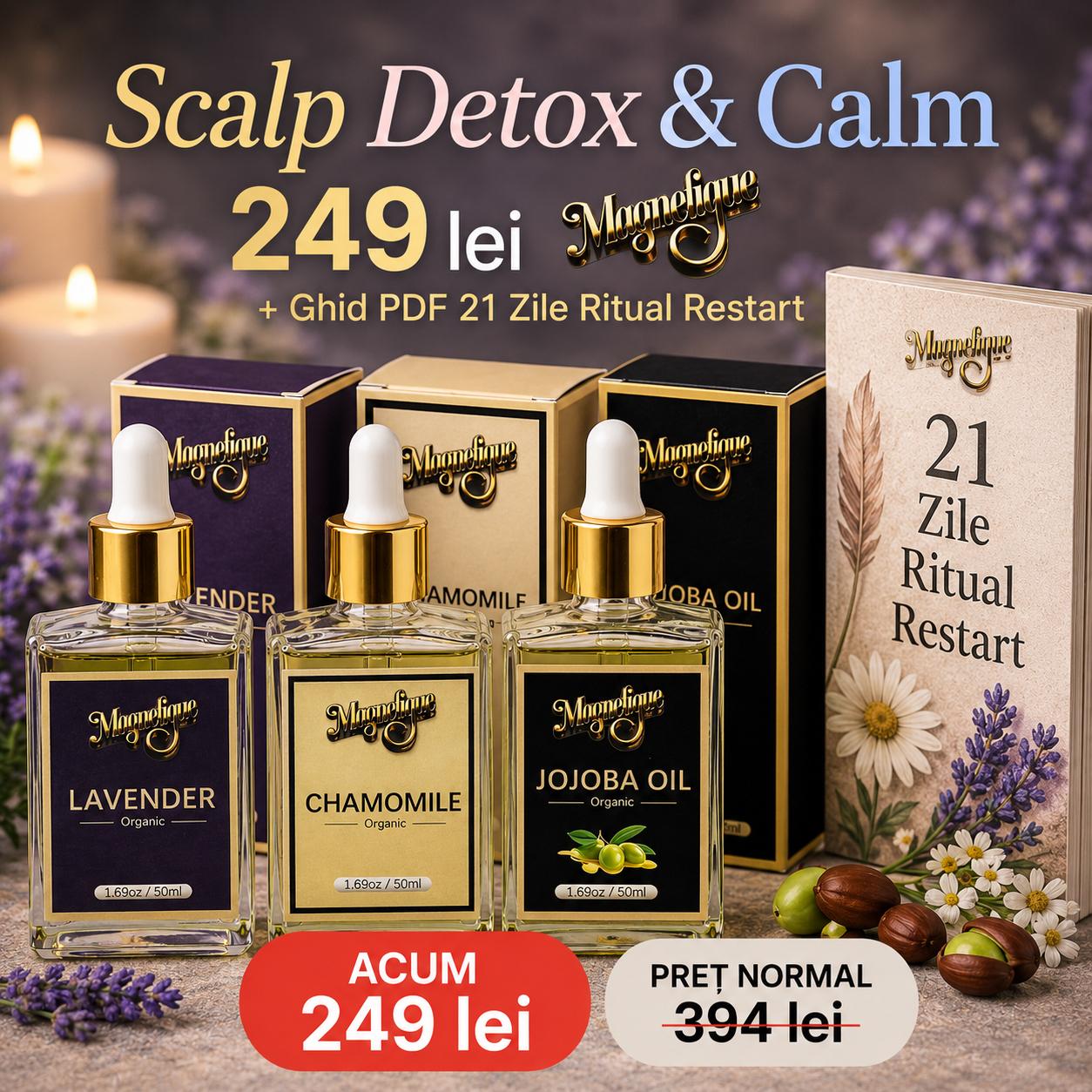 Set de uleiuri naturale pentru scalp, cu lavandă, mușețel și jojoba, pentru detoxifiere și calmare a scalpului BeMagnetique